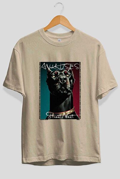 Ankhises For Dog Lovers 8 Front Dog Prints Beige Oversize T-Shirt 100% Cotton...