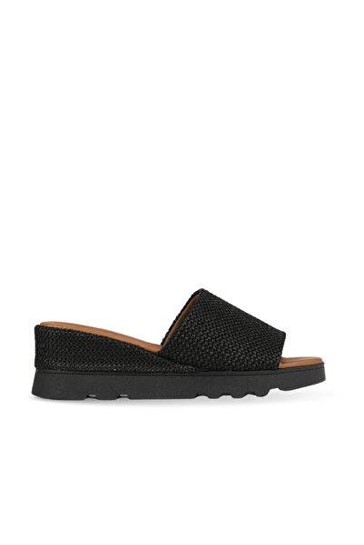 BUENO Black Straw Women's Heeled Sandals