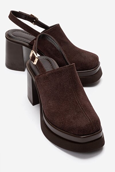 LuviShoes Sandale de damă BAVIX din piele intoarsa maro, cu platforma si toc ...