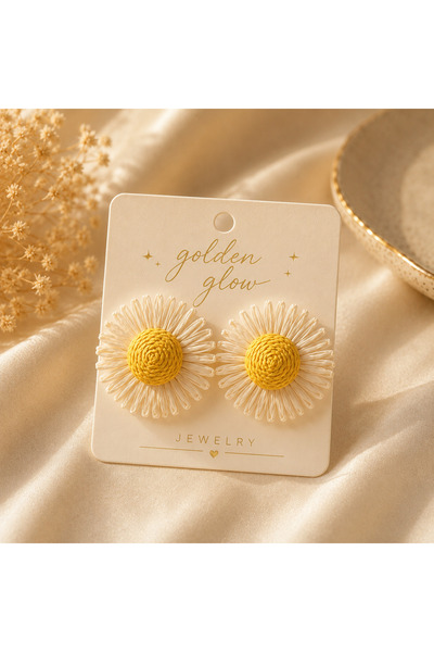 Goldenglowco Premium Hasır Papatya Küpe