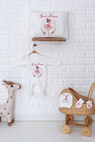 Pia Baby Kız Bebek İsme Özel %100 Pamuk Tulum Şapka Eldiven ve Yastık Kılıfı ...
