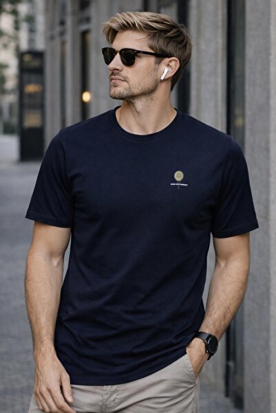 grand coco Men's Navy Blue Lycra Single Jersey Fabric Crew Neck Short Sleeve ...