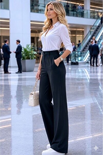 mooishan Γυναικείο παντελόνι ALYA, μαύρο, ψηλόμεσο, oversized, με φαρδιά μπατ...