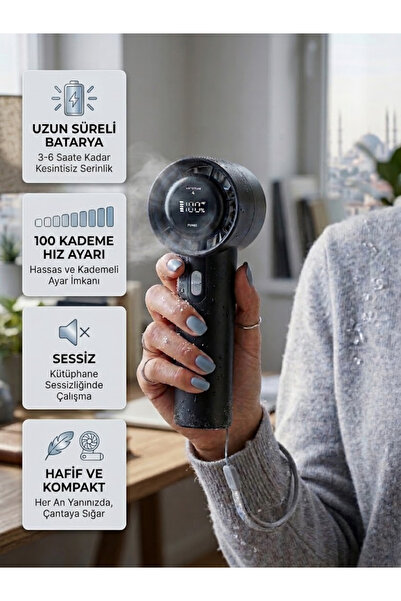 NOMOTHETIC Turbo Üflemeli El Fanı LED Göstergeli Şarjlı Taşınabilir Masaüstü ...