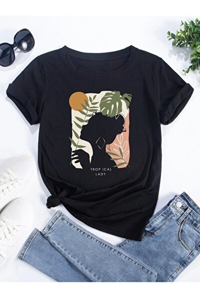 JENOLAN Γυναικείο μπλουζάκι Tropical Lady με στάμπα Oversize