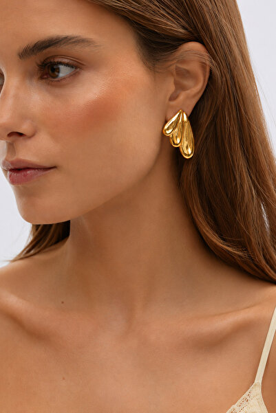 New Obsessions Semi Wing Gold Steel Women's Earrings