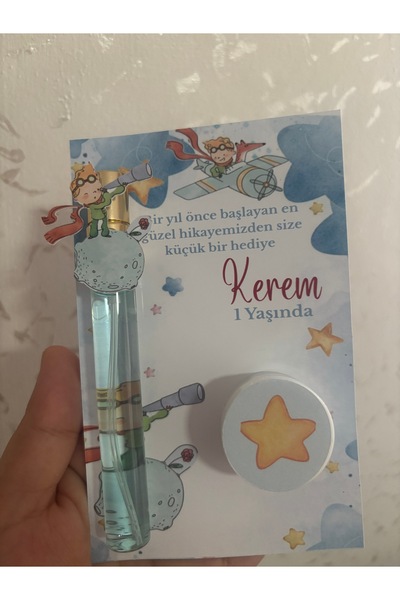 Burcdesigngift Küçük Prens Konseptli 1 Yaş Kişiye Özel Kolonya Şişesi ve Mini...