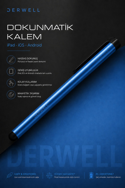 Derwell Evrensel Dokunmatik Tablet Kalemi iPad iOS Android Telefon Uyumlu Akı...