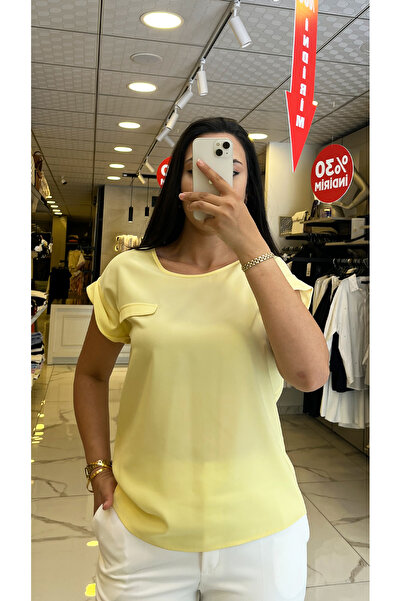Vosse Sarı Cep Detaylı Basic Bluz