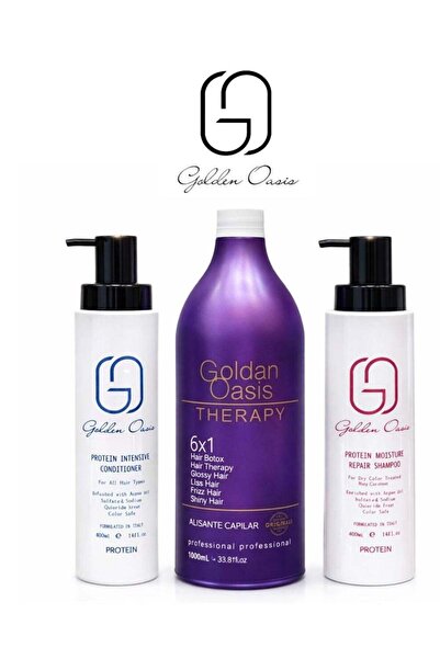 GOLDEN OASIS مجموعة ثيرابي ليس بروتين 1000مل مع شامبو 400 مل وبلسم 400 مل للع...