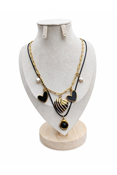YVA Jewelry Colier din oțel inoxidabil placat cu aur "Antithesis – Black & Wh...
