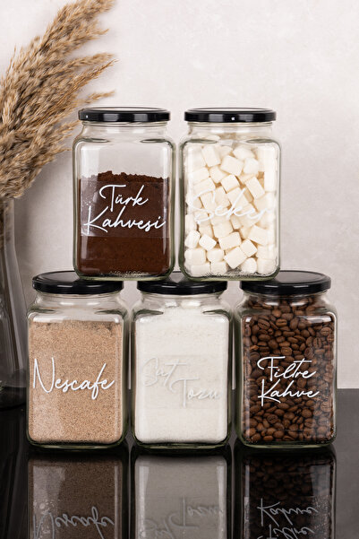 Dolkin Home Set of 5 1-Liter Decorative Glass Jars Coffee Set with Label Meta...