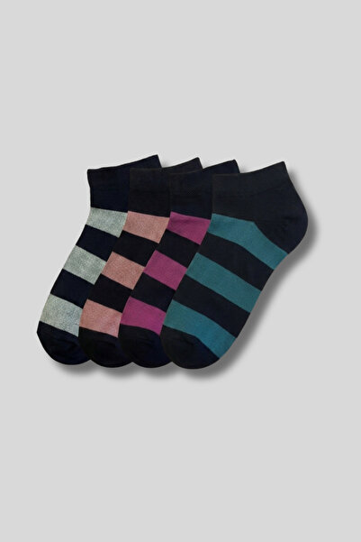 aw adawhite Women's 4-Pack Bamboo Booties Socks with Stripe Pattern