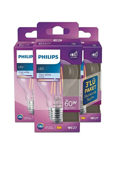 Philips LED Classic Şeffaf Filament Ampul 7W 850 Lumen 4000K Gunışığı Işık A6...