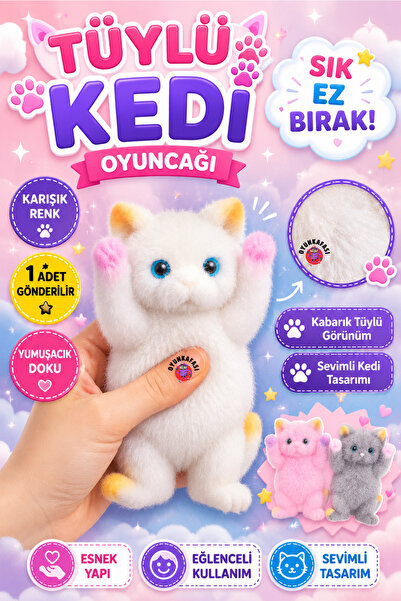 OYUNKAFASI Mini Tüylü Kedi Squishy Oyuncak 10 CM Sıkılabilir Sevimli Kedi Fig...