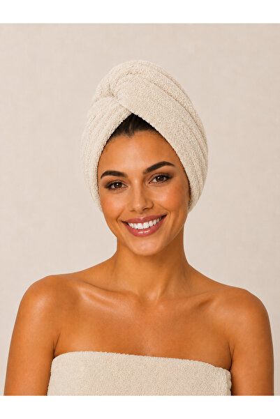 Pamuva 100% Cotton Hair Towel with Button and Elastic Detail - Lightweight an...