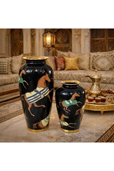 Generic مجموعة مزهريات سيراميك فاخرة مزينة بنمط حصان كلاسيكي