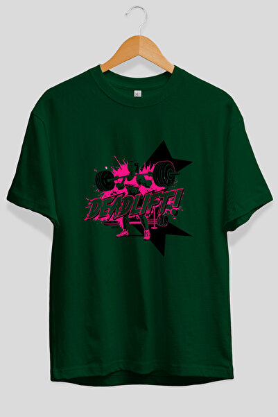 Ankhises Tricou verde cu imprimeu Deadlift 2 supradimensionat, 100% bumbac, î...