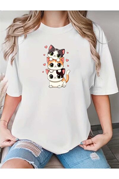 tkn your style Tricou cu imprimeu cu pisici drăguțe și simpatice pentru femei