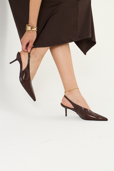 SHOELUKS Mila Brown Slingback Heeled Shoes