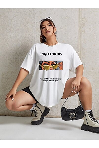 JENOLAN Žene / Devojke Bela Oversize kroj T-shirt Strelac Štampano