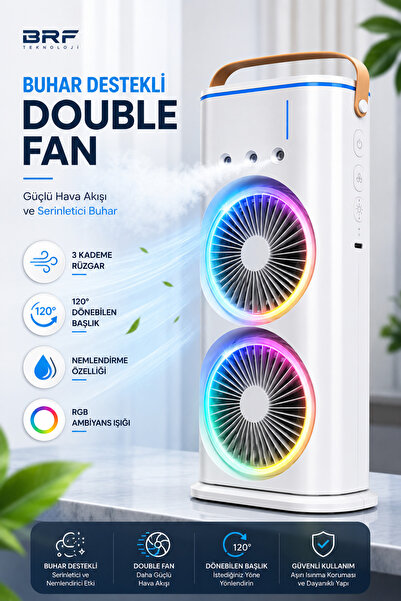 BRF TEKNOLOJİ Buhar Destekli Double Fan RGB Işıklı Masaüstü Fan Nemlendiricil...