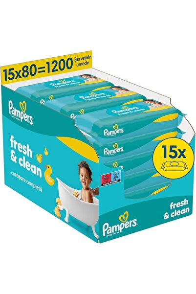 Pampers Șervețele umede Fresh Clean, 15 pachete x 80 șervețele, 1200 bucăți