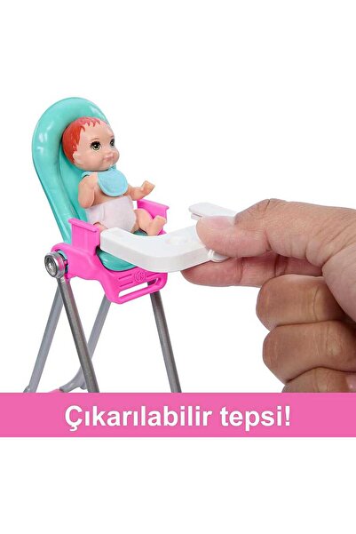 Barbie Skipper Bebek Bakıcısı Sarı Saçlı Bebek ve Oyun Seti Htk35