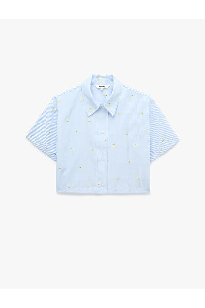 Koton X Sibil Çetinkaya - Kısa Kollu Limon İşleme Detaylı Çizgili Crop Poplin...