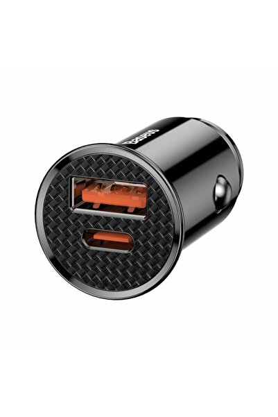 Baseus Încărcător auto circular 30W cu două porturi USB-A USB-C, negru