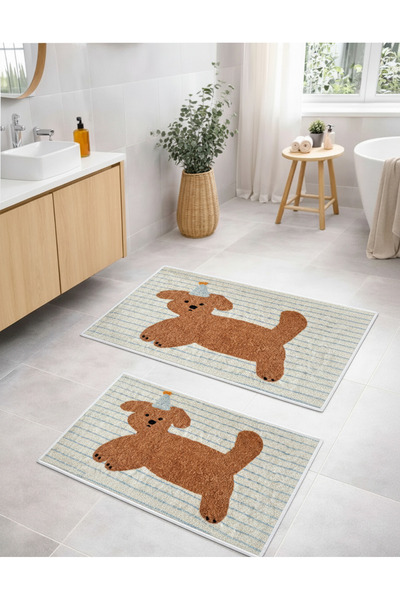 Dally Home Dijital Baskılı Kaymaz Yıkanabilir İkili Banyo Paspası Banyo Halıs...