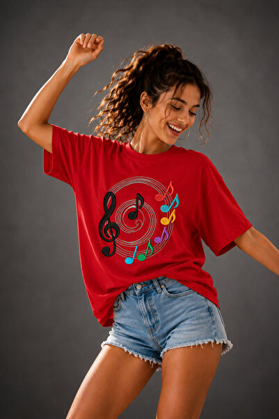 ArtYus Musical Notes Printed Crew Neck Unisex Oversize T-Shirt – Colorful Not...