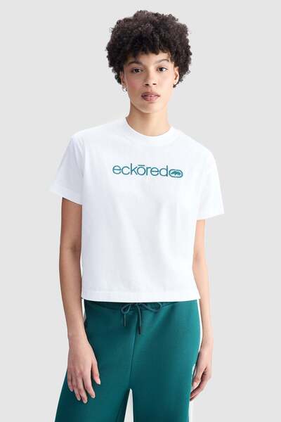 ecko unltd. Ecko Red Victoria Loose Fit Crop Crew Neck Printed 100% Cotton Wo...