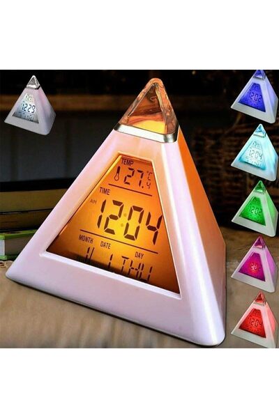 Arabest Pyramid Digital Alarm Clock, 7 Color LED Display, Music Alarm Snooze ...