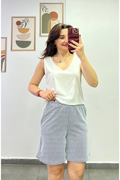 bydenizcollection Striped Shorts with Elastic Waist and Tie Detail