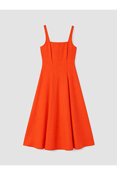 LC Waikiki Lcw Vision Red Square Collar A-Line Pleated Poplin Dress
