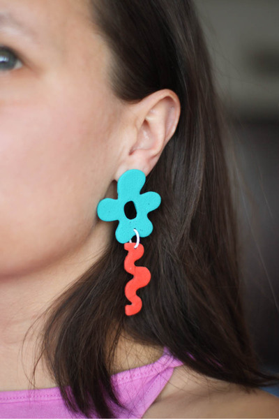 Nina Luz Cercei floare turquoise, cercei forma organică, floare abstractă, ce...