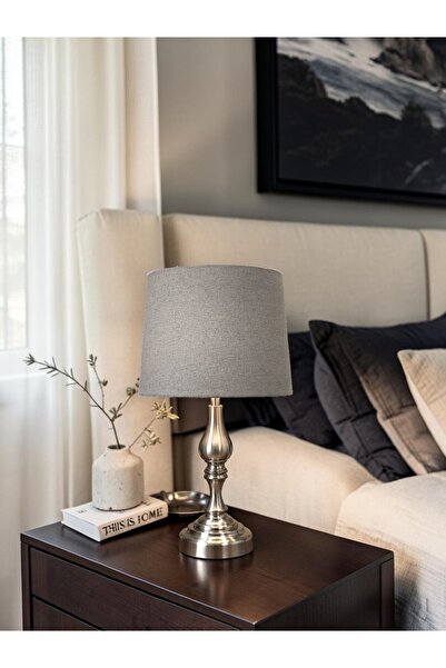 sahal aloula Table Lamp with Silver Base - Gray Cover - Height 51 cm + Anti-B...
