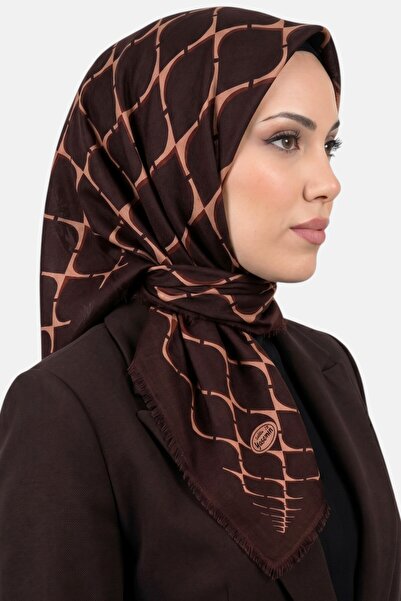 hadiora Women's Brown Geometric Patterned Flared Twill Scarf