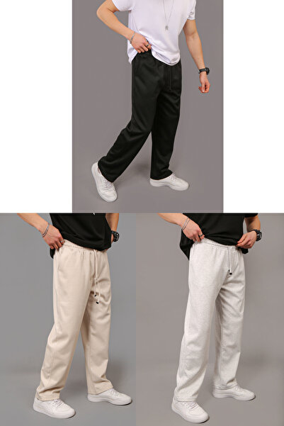 STRAVON Men's Loose Fit Pique Fabric Wide Leg Sweatpants