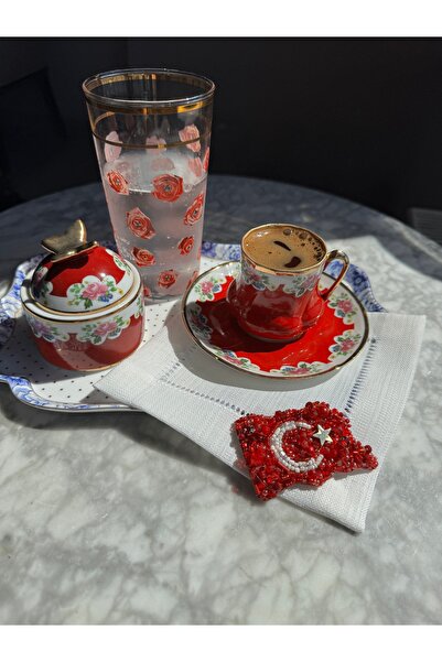 Hatice sakallı design Turska zastava, ručno vezena kafijanska stolna salveta