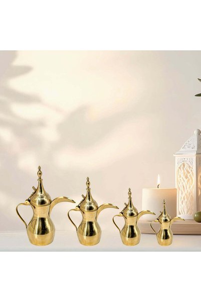 Al Athar Arts Handmade Brass Arabic Coffee Dallah Raslan – Traditional Gahwa Pot(H:5''W:2.5''Weight:0.220ml)
