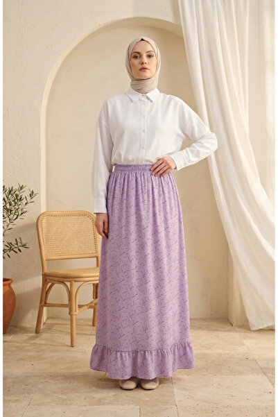 sefamerve Elastic Waist Floral Patterned Skirt 0315-02 Lilac