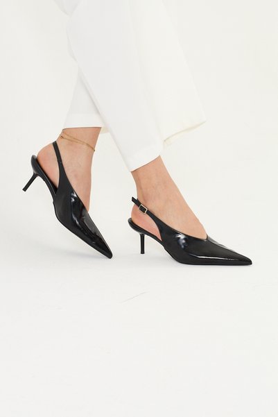 SHOELUKS Mila Black Slingback Heeled Shoes