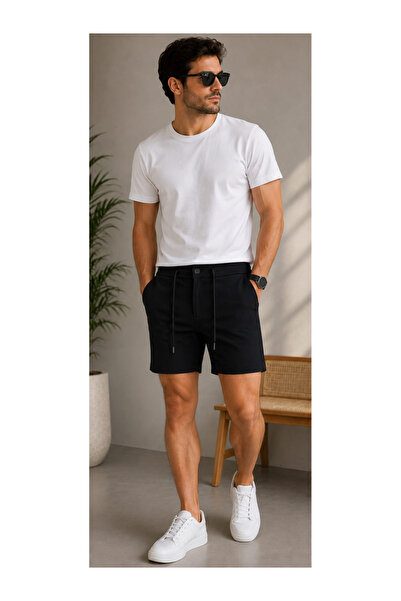 qavnas Men's Premium Black King Pique Shorts with Back Pockets