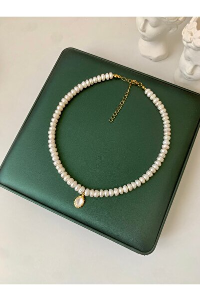 JOVİ ATELİER Sertifikalı Doğal Rondela Kadın İnci Kolye | Oval Charm