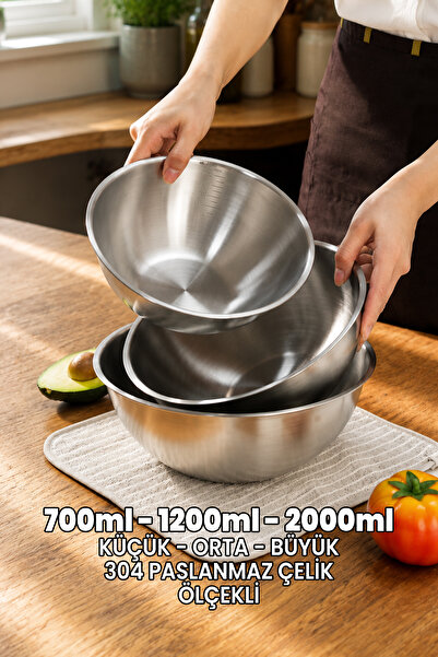 3 X Scale Korean Style Mixing Bowl Set - Professional 304 Grade Stainless Steel - Lifetime Multi Purpose Bowl