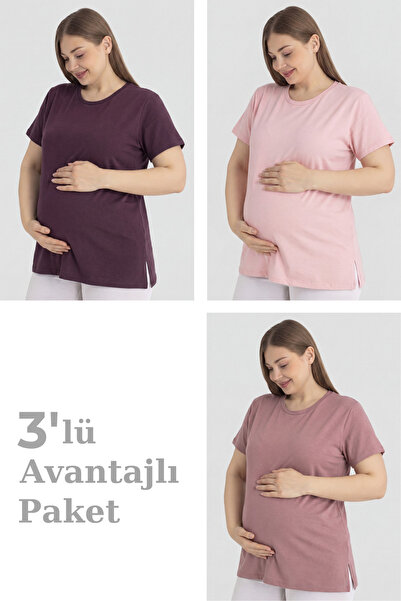 Arma Yıldız تي شيرت قطني بأكمام قصيرة للحوامل - عبوة من 3 قطع - ملابس حمل ناع...