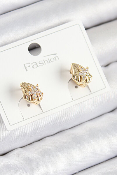 OGHAMAY Brass Zircon Stone Star Model Gold Color Children's Earrings
