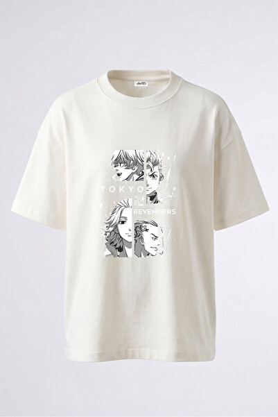 Anetos Tricou supradimensionat alb din bumbac cu imprimeu pe spate Tokyo Reve...